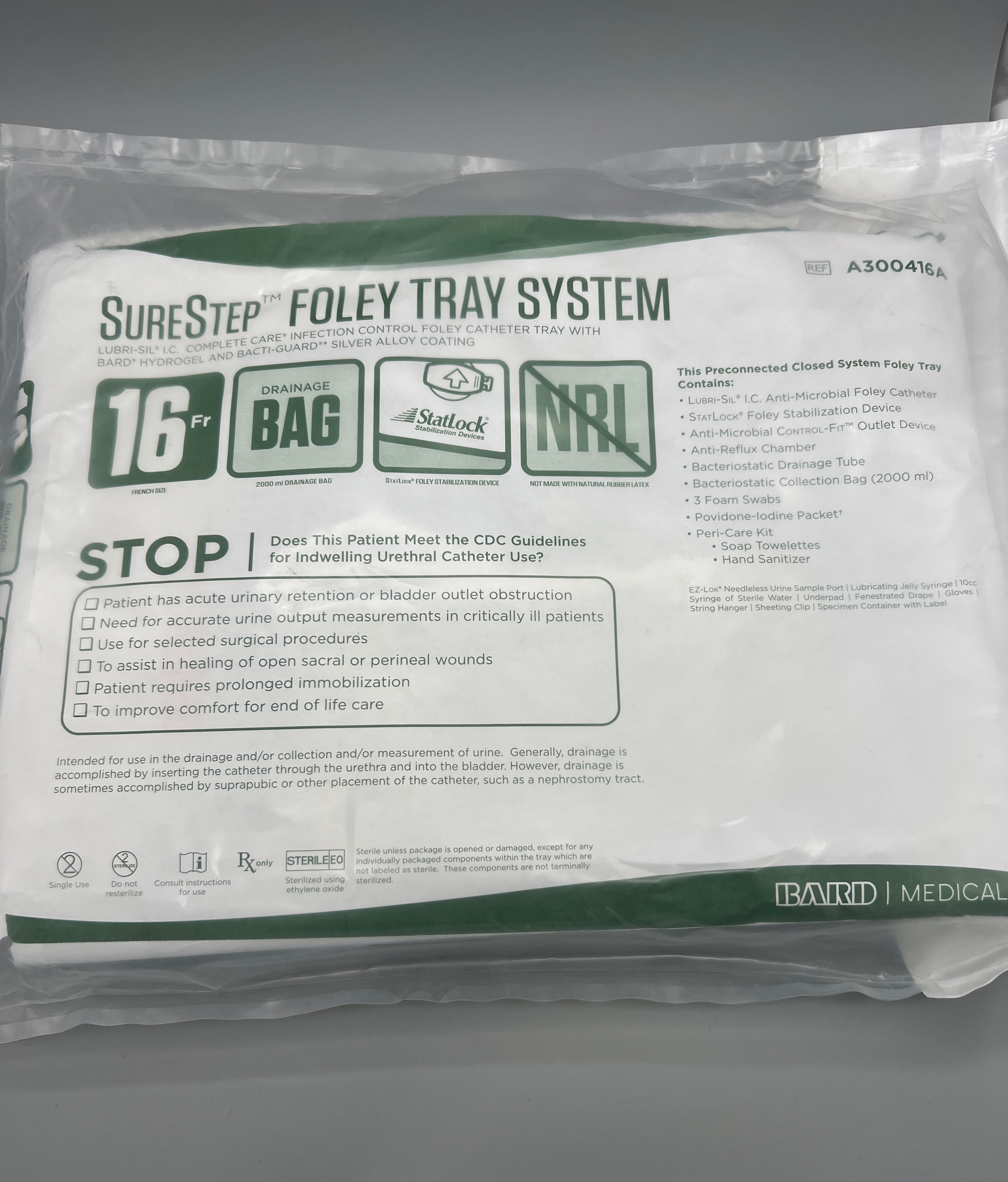 FOLEY TRAY SYSTEM INFECTION CONTROL TEMPETURE - SENSING FOLEY CATHETER TRAY WITH BARD HYDROGEL AND BACTI-GUARD SILVER ALLOY COATING