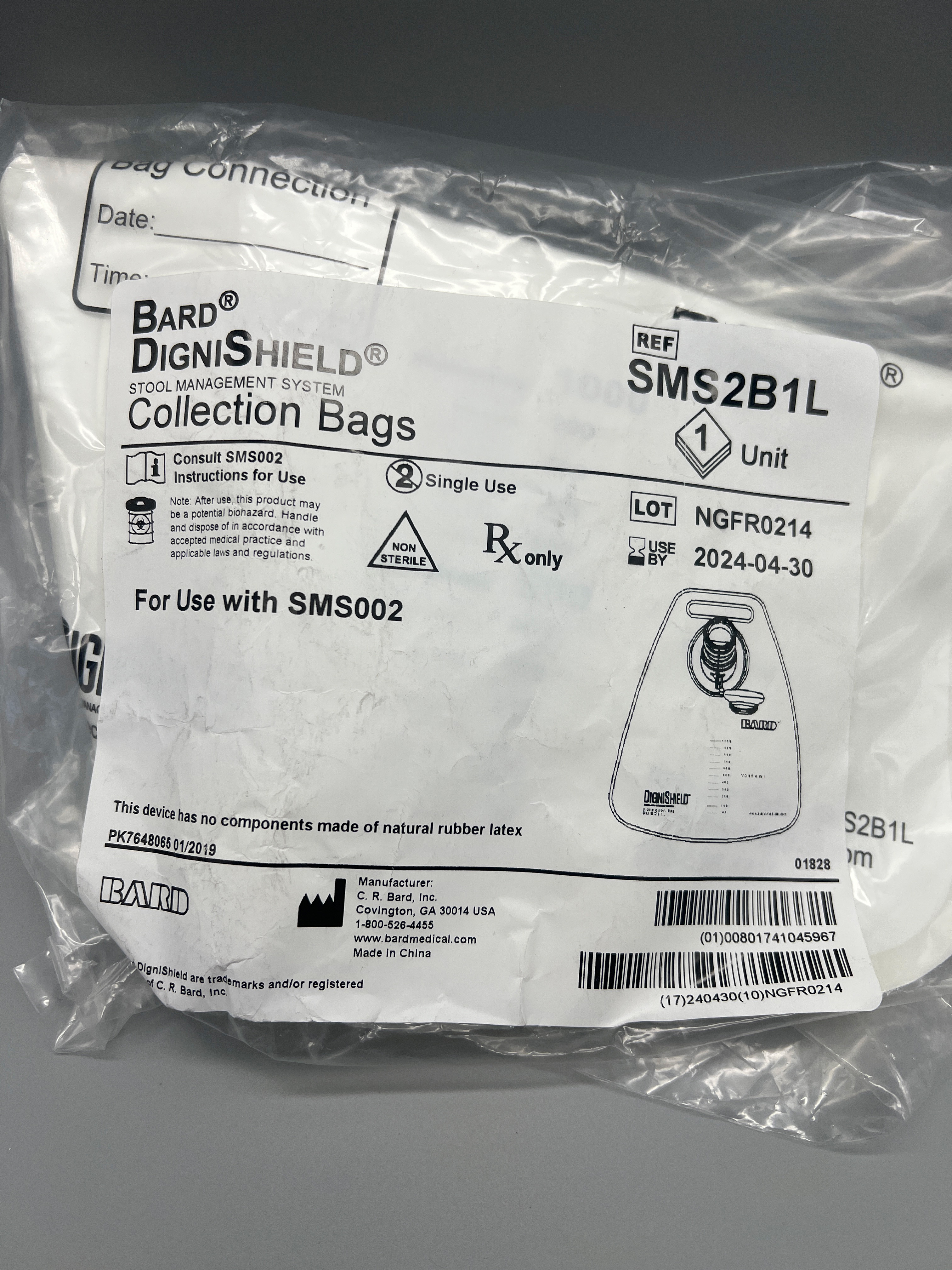 BARD DIGNISHIELD COLLECTION BAGS, FOR USE WITH SMS002
