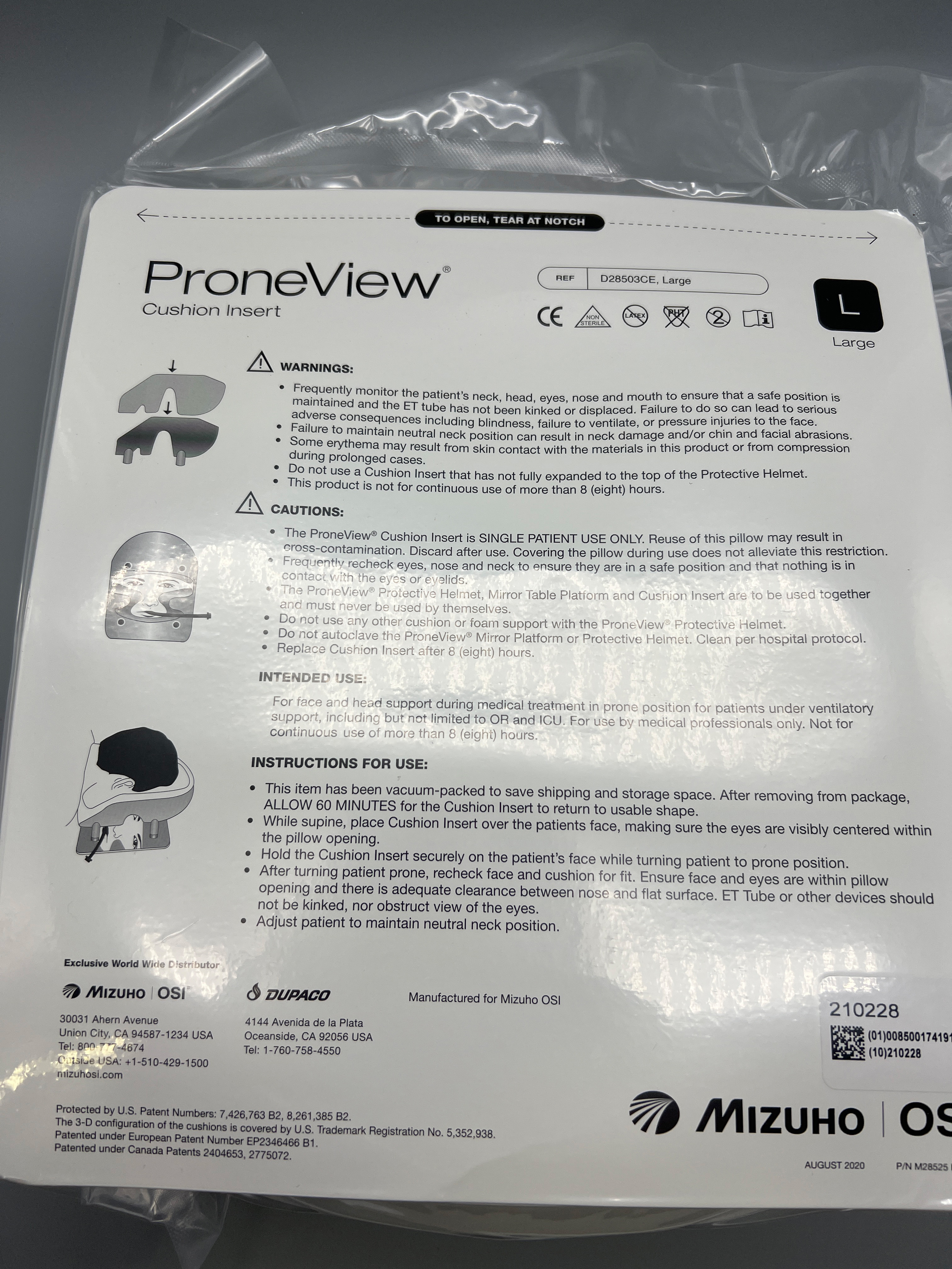 PRONEVIEW CUSHION INSERT FOR FACE AND HEAD SUPPORT DURING MEDICAL TREATMENT IN PRONE POSTION FOR PATIENTS