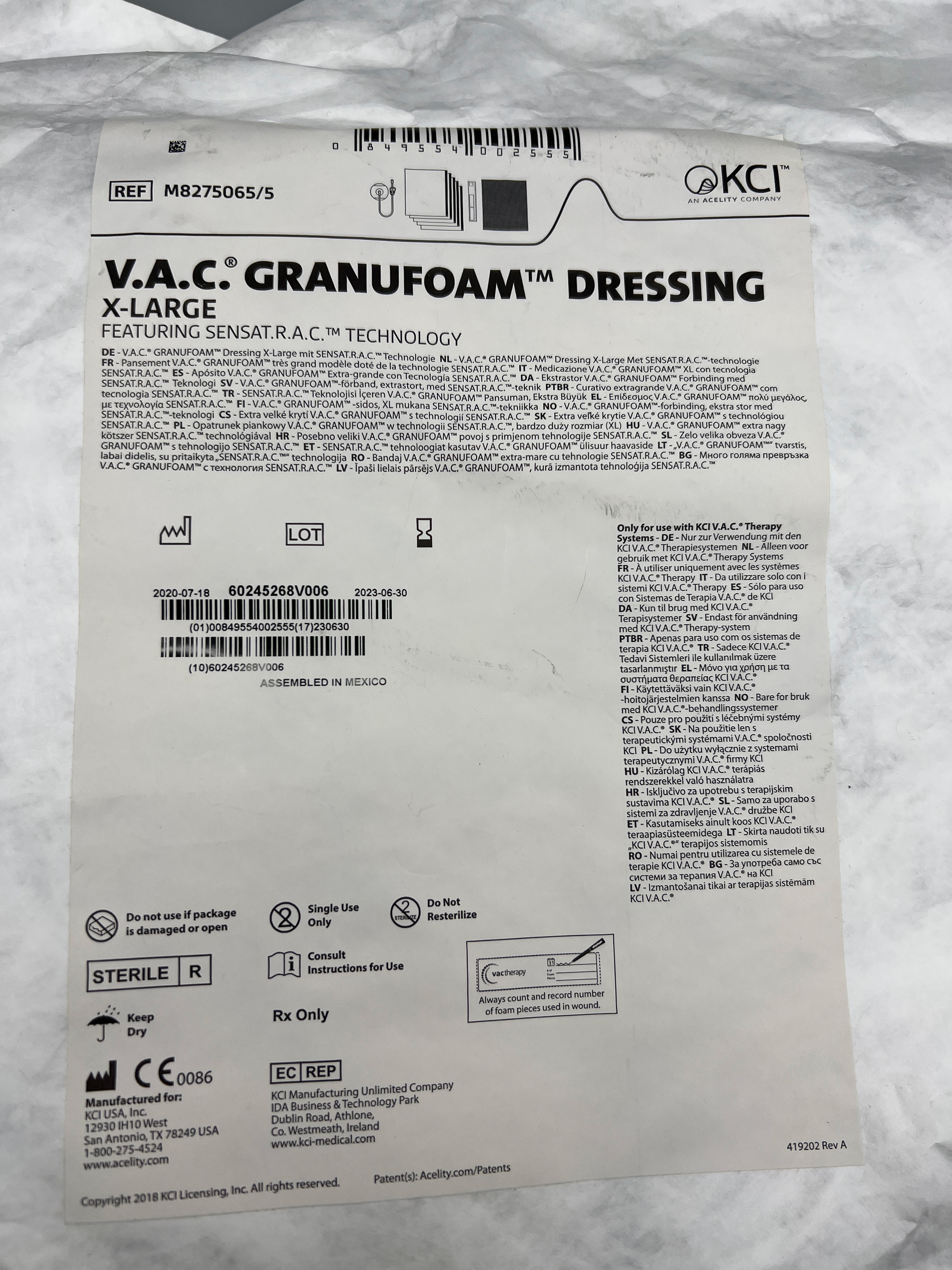 V.A.C. GRANUFOAM DRESSING FEATURING SENSAT.R.A.C. TECHNOLOGY
