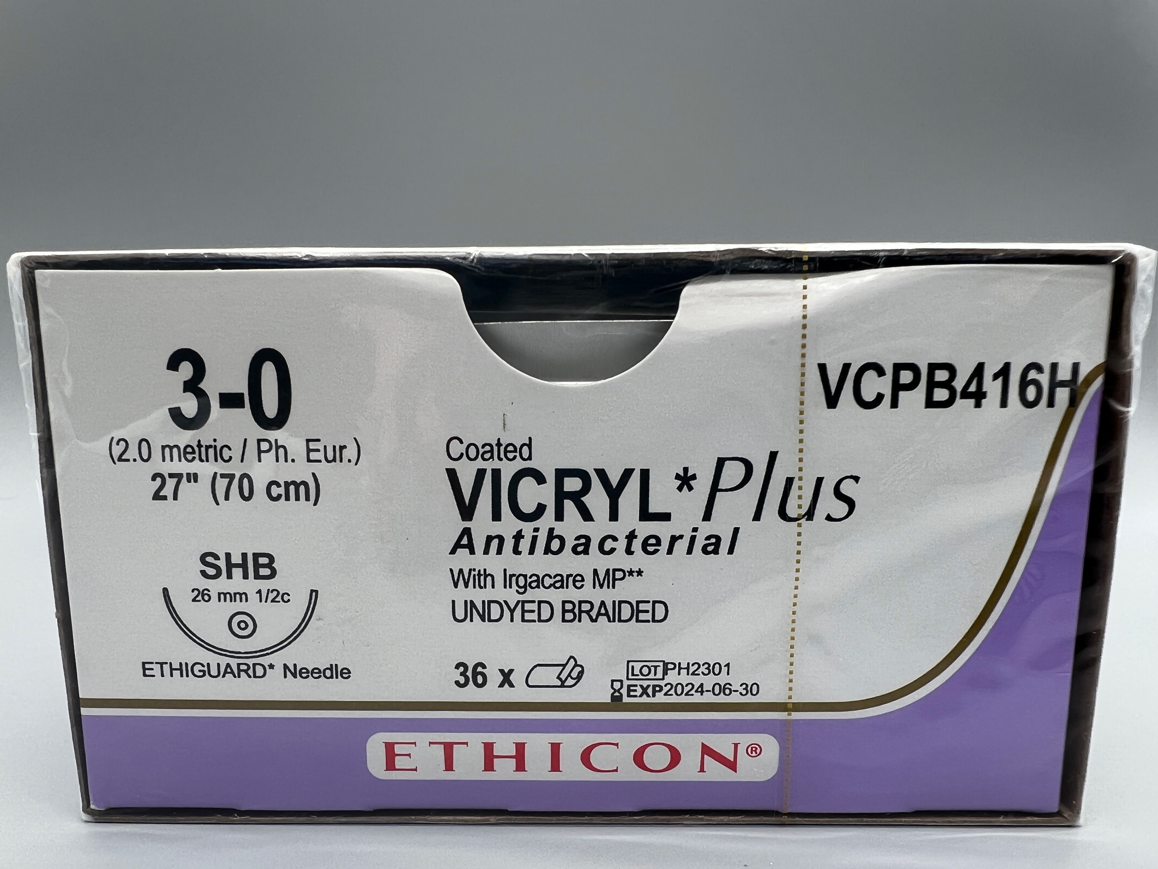 COATED VICRYL PLUS ANTIBACTERIAL UNDYED BRAID, ETHIGUARD NEEDLE SBH 26MM 1/2