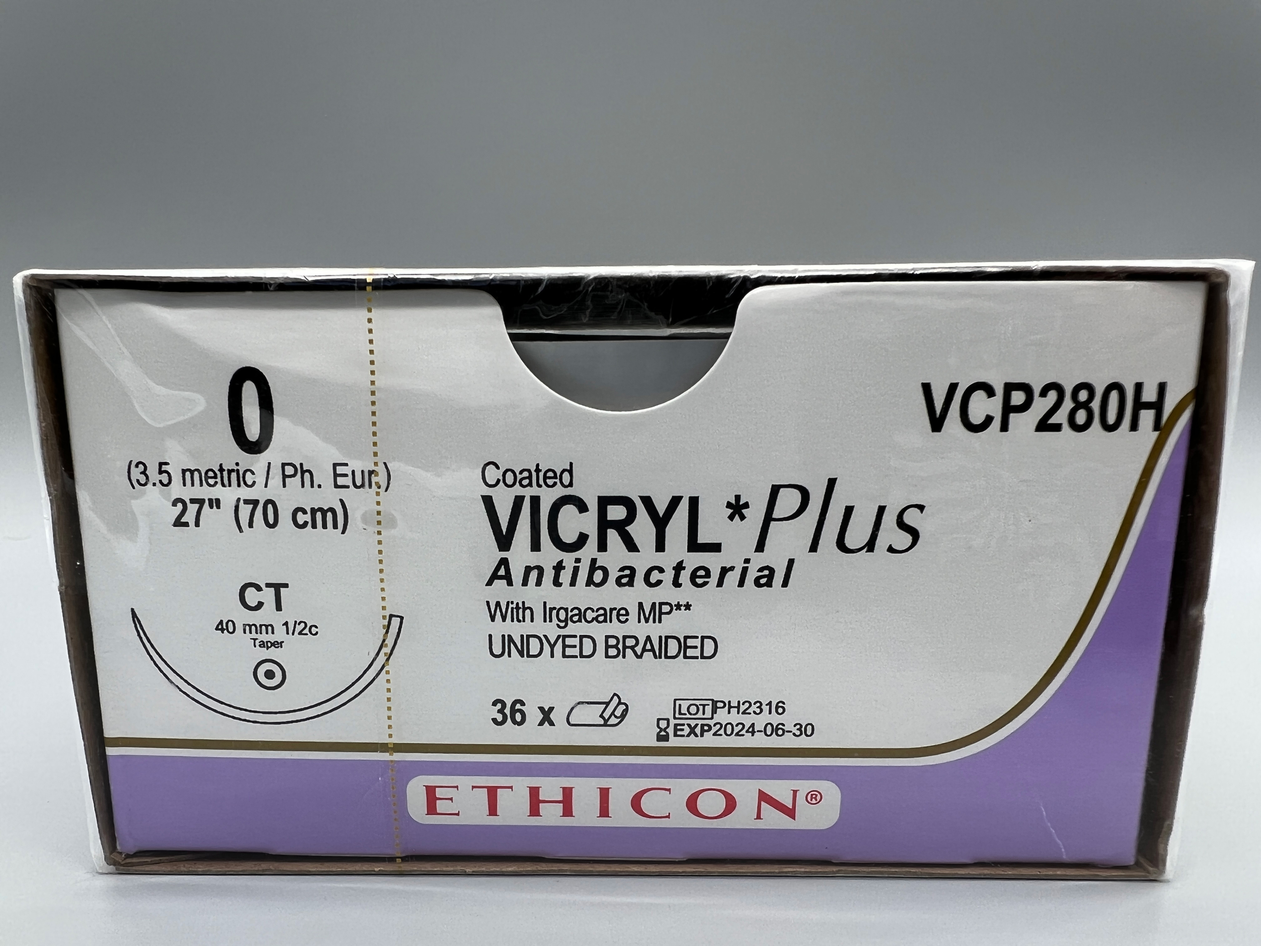 COATED VICRYL PLUS ANTIBACTERIAL UNDYED BRAIDED, CT 40MM 1/2C TAPER