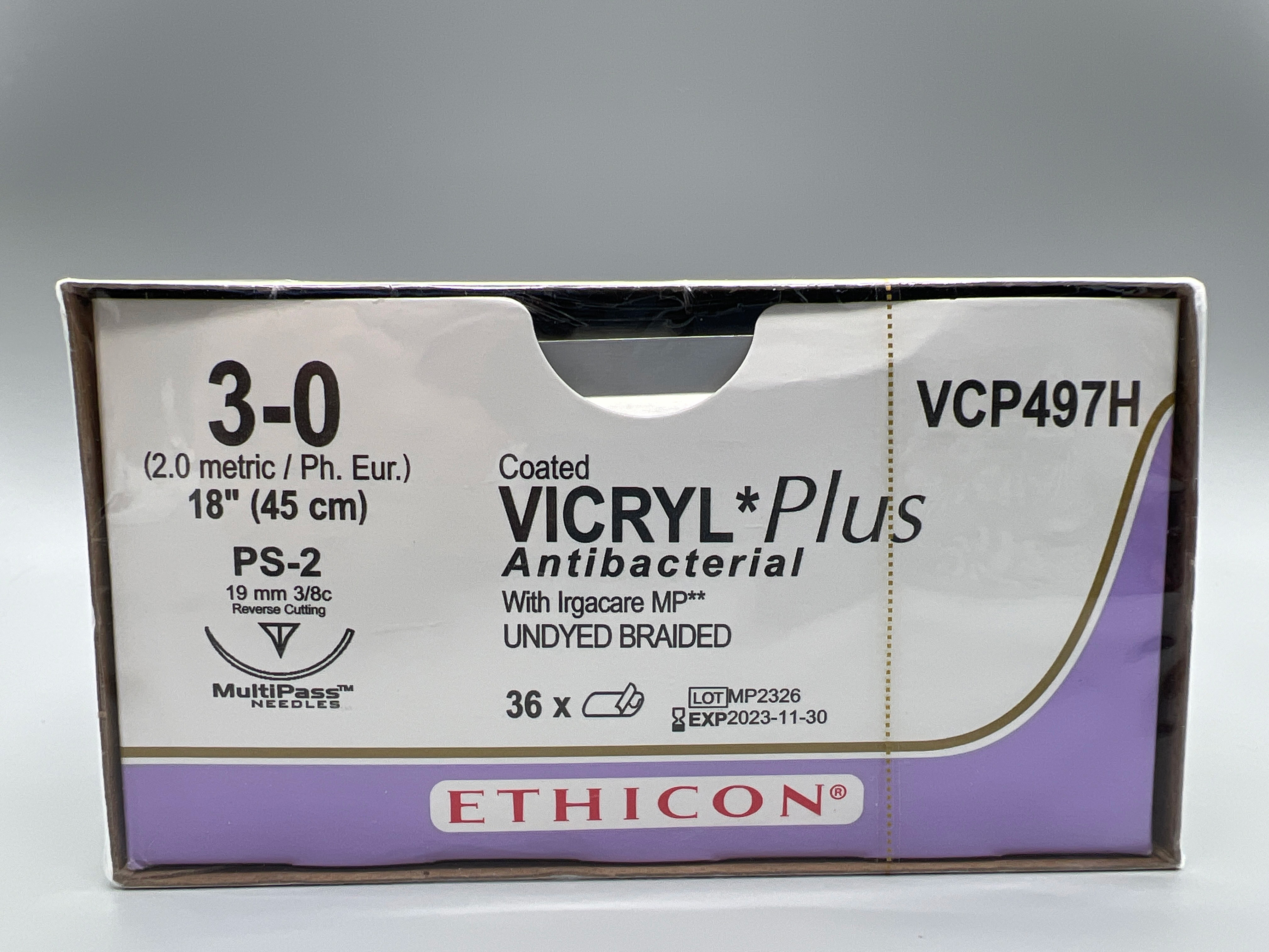 COATED VICRYL PLUS ANTIBACTERIAL UNDYED BRAIDED PS-2 19MM 3/8C REVERSE CUTTING MULTIPASS NEEDLED