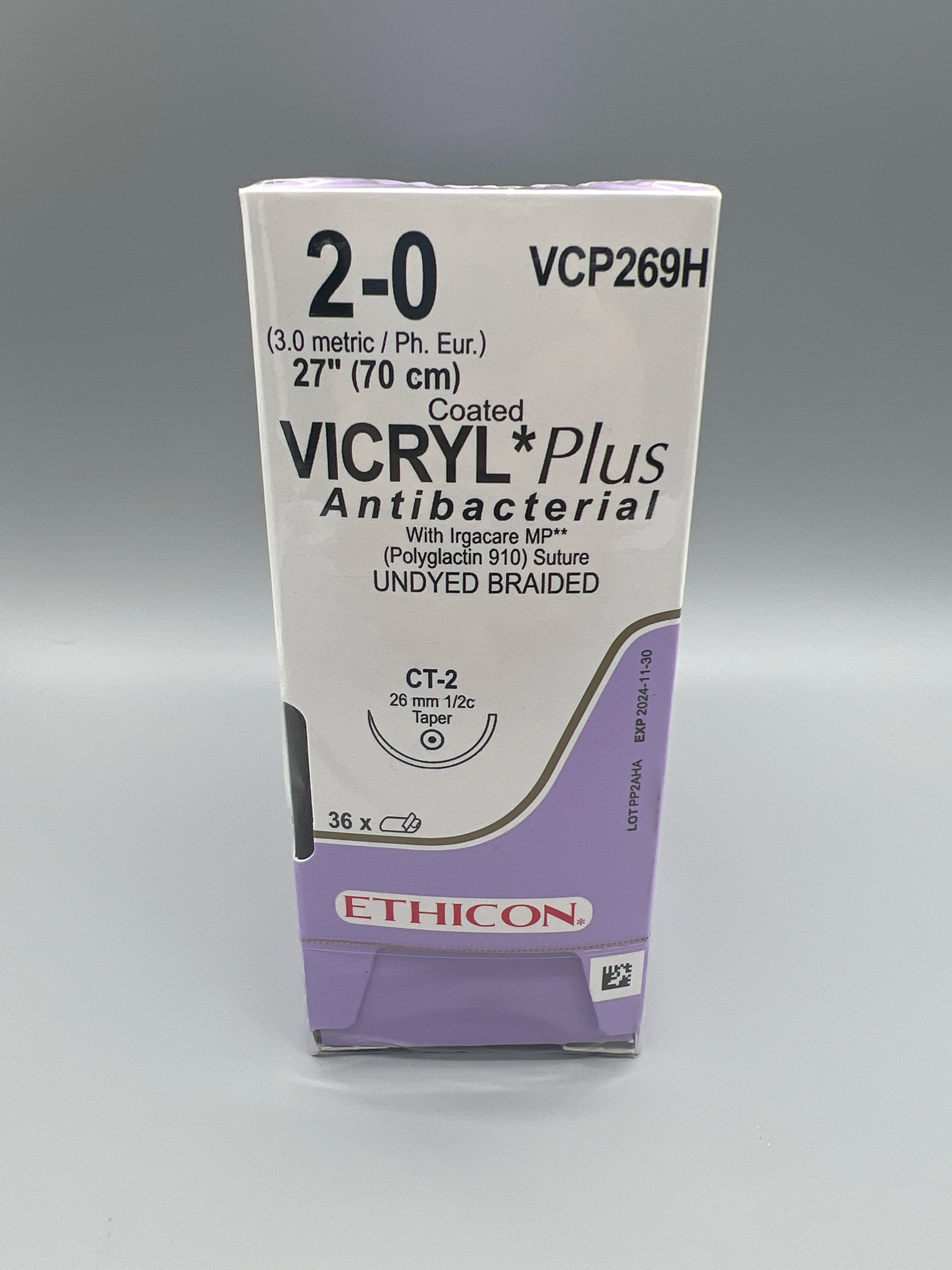COATED VICRYL PLUS ANTIBACTERIAL (POLYGLACTIN 910) UNDYED BRAIDED CT-2 26MM 1/2C TAPER